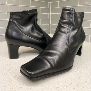 Franco Sarto black vegan leather ankle boots